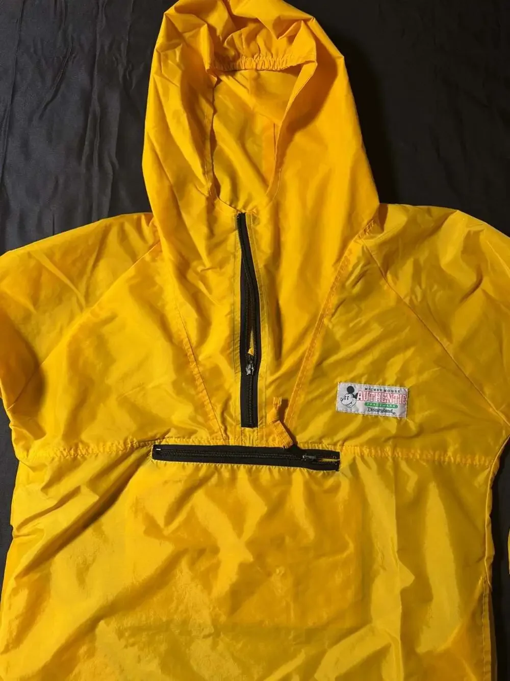 Vintage Disneyland Mickey Mouse Authentic Yellow Half-Zip Hooded Windbreaker